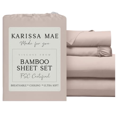 Image of KARISSA MAE Bamboo Viscose 34 inch Split Top King Size Sheet Set, FSC Certified | Single 34 inch Split Fitted Sheet | Sleep Number & Adjustable Bed | Cooling | 18 inch Deep Pocket w / Corner Straps [Dusty Rose]