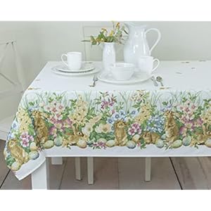 Benson Mills Blooming Bunnies Heavyweight Fabric Easter Tablecloth, Spillproof Indoor/Outdoor Spring and Easter Table Cloth (Blooming Bunnies, 60" X 120" Rectangular) Benson Mills Blooming Bunnies Heavyweight Fabric Easter Tablecloth Spillproof IndoorOutdoor Spring and Easter Table Cloth Blooming Bunnies 60 X 120 Rectangular