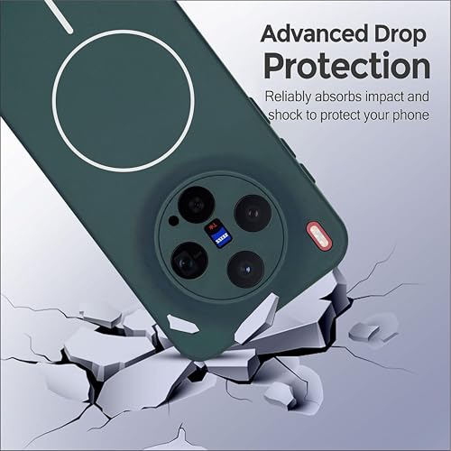 Image of Silicone Back Cover Case for Vivo X300 5G | Soft Micro-Fibre Lining Inside | Magsafe Print On Back Side Camera Protection Bump | Shockproof Back Cover Case for Vivo X300 5G (Green)