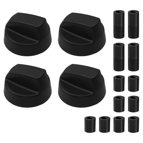 Pastlla 4 Pack Black Universal Control Knobs with 12 Adapters, Stove Knobs Upgrade, Fitting for Oven Stove Range Application