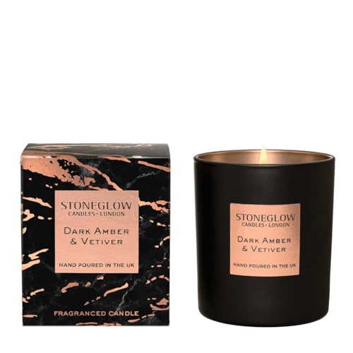 Stoneglow Luna Collection - Dark Amber & Vetiver 220 Grams Scented Candle (Black & Copper)
