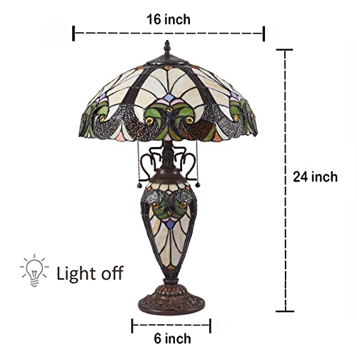 Cotoss CB164280DT Tiffany Table Lamp Night Light 16 Inch Wide Handmade Stained Glass Lamp Shade 3 Light Amber Cream Victorian Style Vintage Table Lamp thumb #6