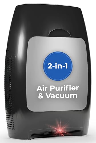 EyeVac Air 2-in-1 HEPA Air Purifier & Touchless Vacuum Automatic Dustpan - Ultra Fast & Powerful - Covers 600 Sq ft - Corded Canister Vacuum, Bagless, Automatic Sensors, 1000 Watt (Air Black/Silver)