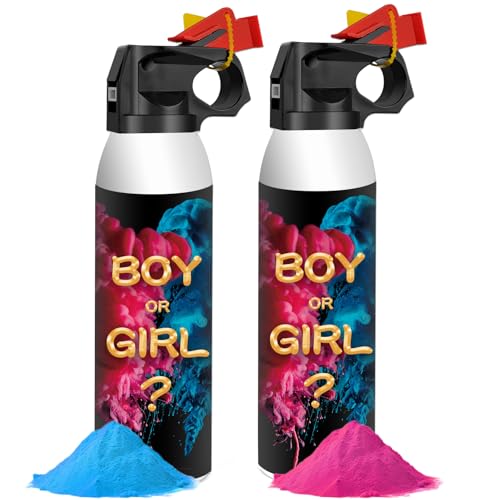 RISEMART Gender Reveal Confetti Smoke Cannon Small Size Biodegradable Fire Extinguisher Cannon Party Poppers for Baby Shower Wedding Birthday Party Christmas (2 Pack Blue+Pink)