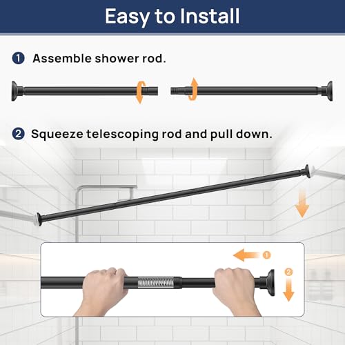 Image of ENJOYBASICS 1 inch Black Shower Curtain Rod, 30-88 inch Adjustable, Secure Tension | Easy No-Drill Installation, No Tools, No Gaps, Sturdy Rust-Resistant Steel, Sag-Resistant Design, Tubs, RVs, Apartments