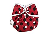 BB2 Baby One Size Printed White Gussets Snaps Cloth Diaper Cover for Prefolds (One Size, Red & Black Polka Dots)