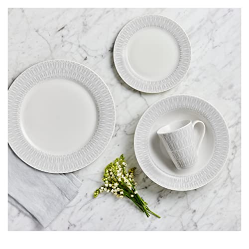 Maxwell & Williams II0109 Dinner-Set 16-tlg – Porzellan mit verziertem Rand – Zenith, Teller & Tassen, Grau, Geschenkbox