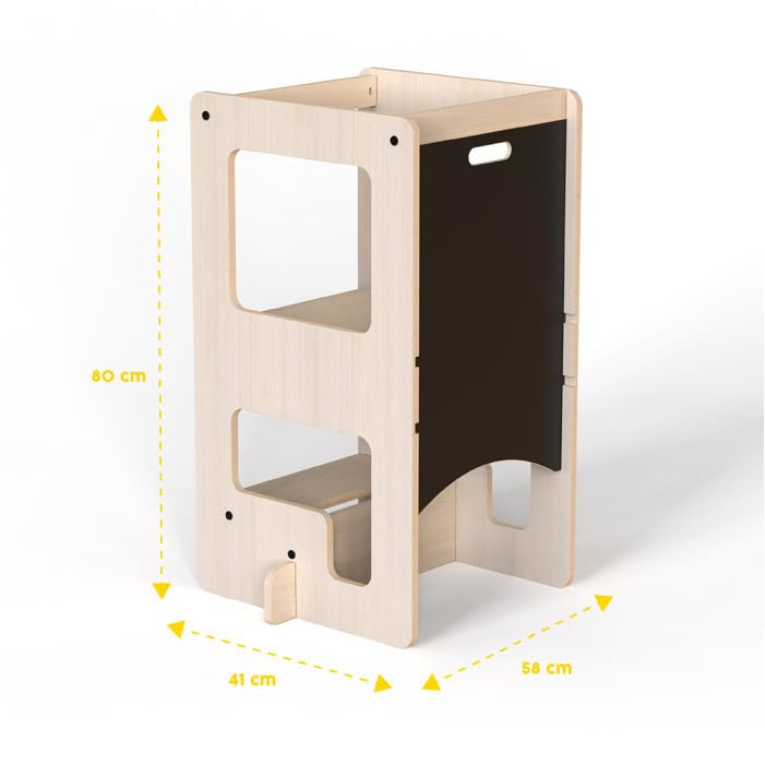 Mamatoyz Montessori Tower, Torre Trasformabile in Tavolo con Lavagna per Bambini, Inclusi 1 Torre e 1 Lavagna - Grigio, Unisex, 40 cm