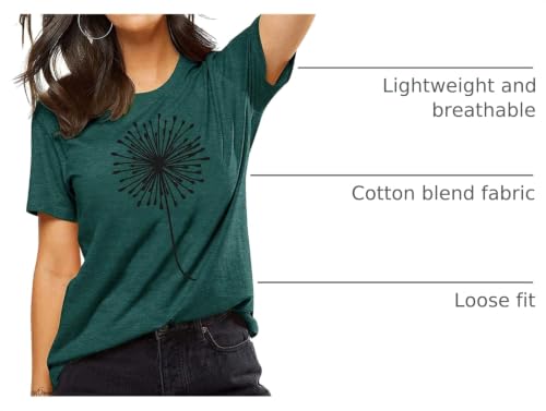 Image of Womens Dandelion T Shirts Sunflower Graphic Short Sleeve Casual Tops