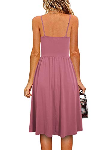 Image of YATHON Casual Dresses for Women Sleeveless Cotton Summer Beach Dress A Line Spaghetti Strap Sundresses with Pockets