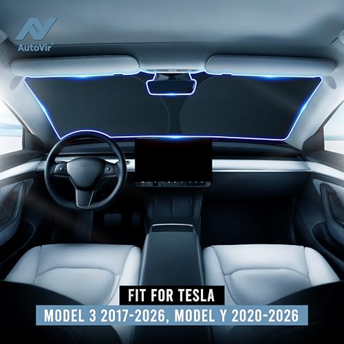 Autovir Windshield Sun Shade, 2017-2026 Tesla Model 3 & Y, 280T Visor Shade - Image 4