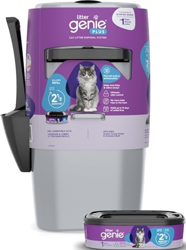 Litter Genie Plus Pail (Silver) | Cat Litter Box Waste Disposal System for Odor Control | Includes 1 Square Refill Bag