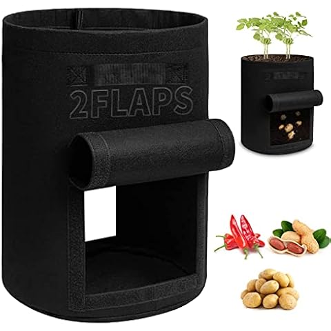 LYFETC Potato Grow Bag 2Pack 15Gallon Vegetable Grow Plant Bags with 2 Flip windows and Handles Grow Bags Nonwoven Fabric Planting Pots for Plant, Potato, Tomato, Carrot, Onion(Upgraded Version) Cover