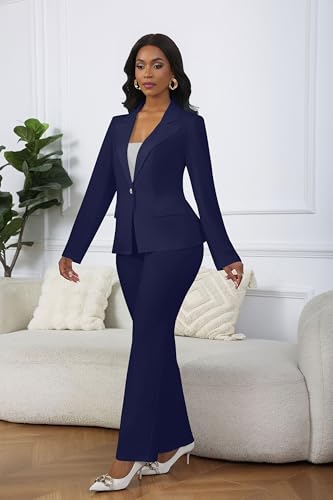 Chic and Confident: Navy Blue Women's Business Suit Set - Image 5