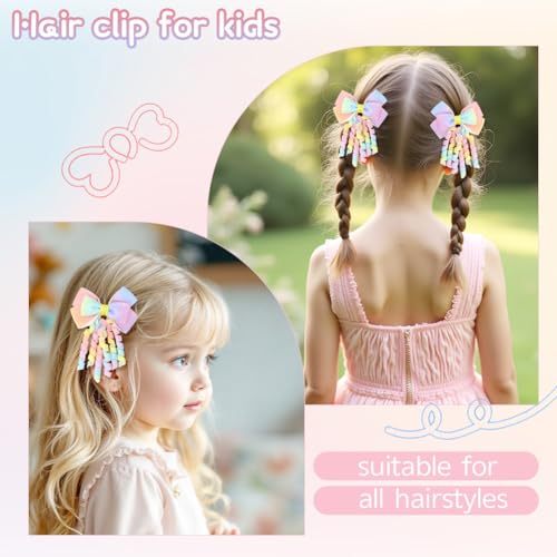 Image of Hodaqe Long Tail Bow Hair Clips for Girls, 2 Pcs | Ribbon bow clips with metal fasteners and flowing tails for ponytails, braids, parties, school and everyday hairstyles.