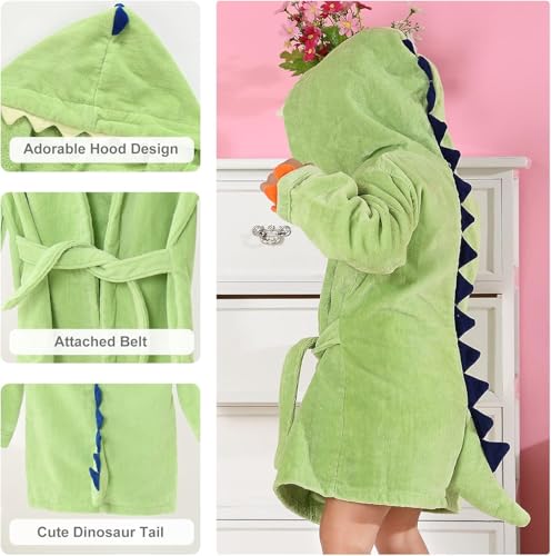 Image of MICHLEY Girls Boys Robe Cotton Towel Baby Dinosaur Style Hooded Bathrobe
