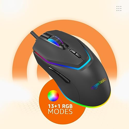 Image of amazon basics RGB Gaming Wired Mouse with 7 programmable Buttons I 13+1 Modes RGB Light I 1.5 Braided Cable I 7200 DPI