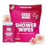 Super Fresh Shower Wipes Large Rosewater Body Wipes for No Rinse Bathing Personal Hygiene Gym Travel or Camping Enriched with Aloe and Vitamin E 10 Individually Wrapped Disposable Sheets