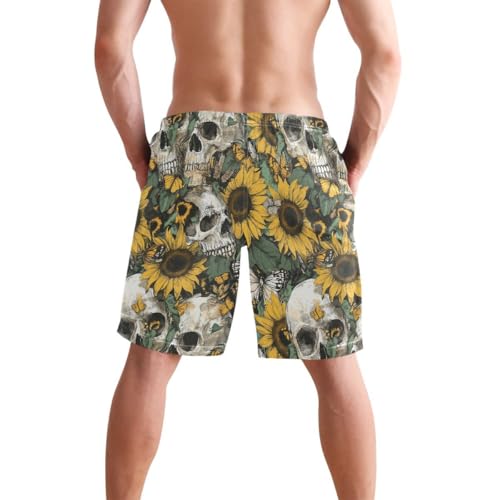 Gothic Skull Sunflower Mens Swim Trunks Quick Dry Beach Shorts with Pocket S 202c00483