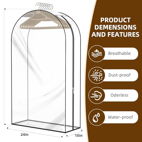 Jollygleam Upgraded Thickened Clear Garment Bags for Hanging Clothes 4 Packs (40 & 50 inch), 10“ Gusseted Clothes Hanging Storage Bags for Closet, Shirts, Coats, Dresses