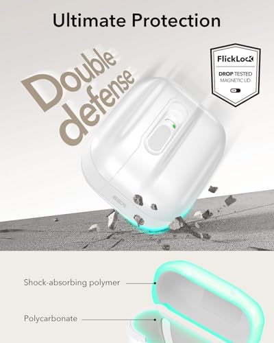 Image of ESR for AirPods Pro 3 Case (2025), Compatible with AirPods Pro 3 (USB-C Cable), MagSafe Ready, Magnetic Lid Lock, Full Drop Protection Cover with Lanyard, White