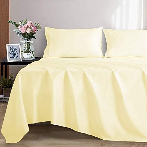 Miniatura 2 de Sábana encimera  3 piezas de lujo suave orgánico 100% algodón egipcio tamaño Queen con nuevo color marfil y patrón sólido de 500 hilos.