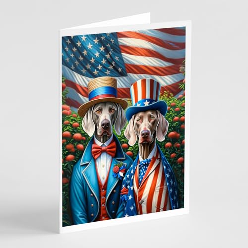 Caroline's Treasures All American Weimaraner Greeting Cards Pack of 8 Blank Cards with Envelopes Whimsical A7 Size 5x7 Blank Note Cards