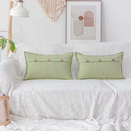 Home Brilliant Throw Pillows Covers For Sofa Rectangular Button Modern Farmhouse Rustic Linen Burlap Couch Throw Pillows, Set Of 2 12X20 Inches(30X50Cm), Grass Green #TOP5