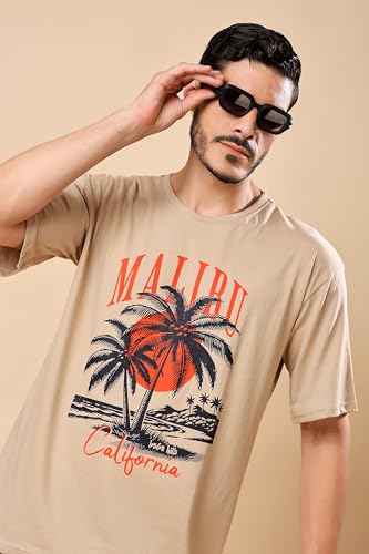 Image of London Hills Men's Cotton Oversized Fit Casual Printed Round Neck, Oversized Longline Drop Shoulder Boho Style T-Shirt