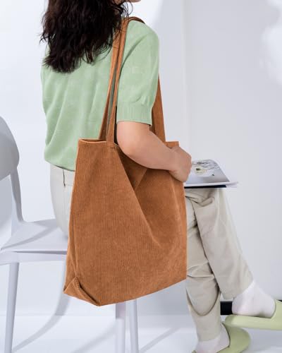 Image of Iioscre Corduroy Tote Bag for Women,Hobo HandBags with Zipper,Large Capacity Casual Shoulder Handbags with Inner Pockets