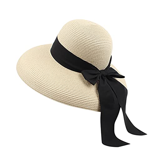 YJLX Sombrero de verano plegable para mujer, para verano, protección solar con ala grande, sombrero de paja plegable, sombrero de tenis, gorra de visor, sombrero panamá, sombrero ancho, sombrero de