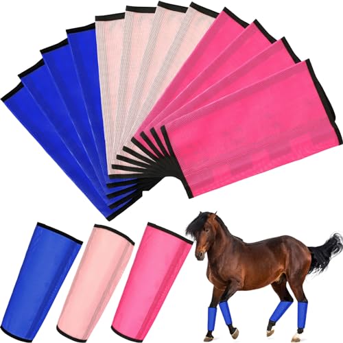 Image of Set of 12 Mesh Fly Boots for Horse Breathable Mesh Horse Boots Protective Horse Leg Loose Wraps Horse Leggings for Preventing Flies and Mosquitoes Bites