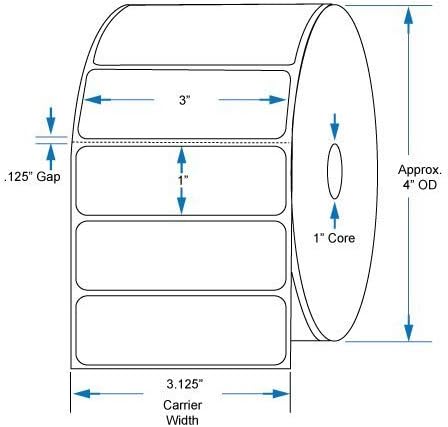 KENCO 800530-105 Compatible Brand 3 inch x 1 inch with perf Direct Thermal Labels to fit Eltron or Zebra Printers. 1 in. Core, 1,380 Labels Per Roll, 12 Rolls Per Case