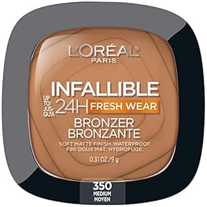 L’Oreal Paris Infallible Up to 24H Fresh Wear Soft Matte Longwear Bronzer. Waterproof, heatproof, Transfer, humidity and sweatproof, Medium, 0.31 oz