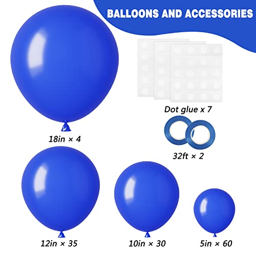 Image of RUBFAC Royal Blue Balloons 129pcs Different Sizes 18 12 10 5 Inch, Blue Balloon Arch Kit Garland for Graduation Birthday Party Baby Shower Baseball Nautical Retirement Bachelorette Party Decoration