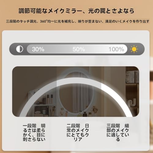 Lapakeyドレッサー 化粧台 、ミラーとライト付き、ドレッシングテーブル、化粧台、収納キャビネットが一体型 3 色の調節可能なライト 多機能な収納家具 (80cm,LEDライト付きミラー【角型ミラー】) [5]