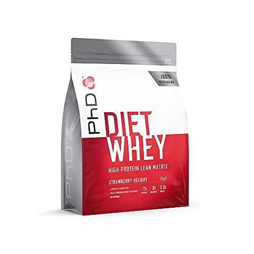 PhD Diet Whey | High Protein Lean Matrix | 17g Protein & 3.3g BCAA | With CLA, L-Carnitine & Green Tea Extract | Low Fat, Sugar & Salt | Builds Muscle & Burns Fat | Strawberry Delight | 2Kg
