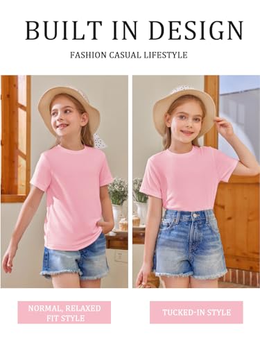 Image of Girls Short Sleeve T Shirts Kids Summer Tops Crewneck Tees 5-14 Years