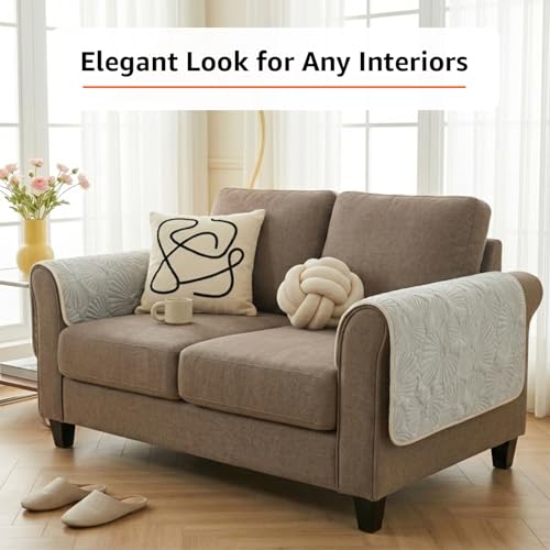 Image of Amazon Basics - Velvet Quilted Make Your Own Sofa Cover |70cm x 70cm| Microfiber Sofa Slipcover (Damask,Cream, Set of 2 Armrest)