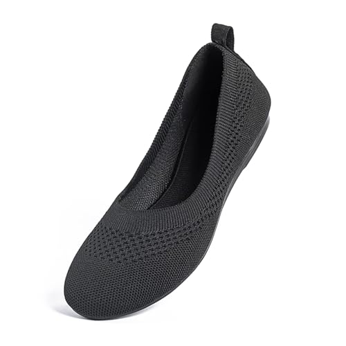 Image of Frank Mully Women's Ballet Flat Shoes Knit Dress Shoes Round Toe Slip On Ballerina Flats for Woman Low Wedge Comfort Soft