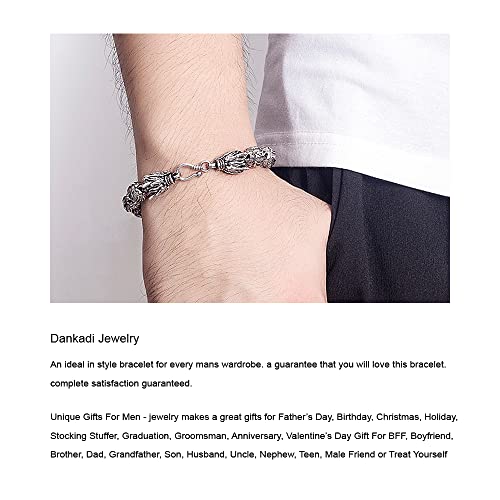 925 Sterling Silver Carved Mantra Bead Dragon Chain Lucky Wealthy Amulet Bracelet for Mens (Silver Black Two-Tone Polished)4