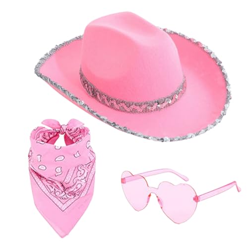 Generisch Cowgirl-Kostüm für Damen, Bling Cowboy-Hüte für Damen - Modischer Jazzhut | 3-teiliges Cowgirl-Hüte-Set, Kostüm-Partyzubehör für...