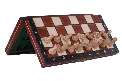 Wooden Magnetic Travel Chess Set with Mahgany Chess Board and Storage Compartment