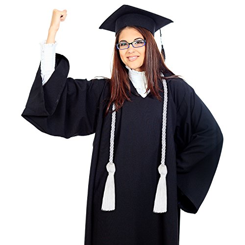 Image of TecUnite Graduation Cords Honor 2026 Polyester Yarn Decorative Garland Twist Ties with Tassels for Bachelor Gown Graduation (White)