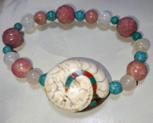 レアーチベット 天珠、シャコ貝、トルコ石、砂金、エスニックパワーストーンブレス。 レアーチベット 天珠、シャコ貝、トルコ石、砂金、エスニックパワーストーンブレス。