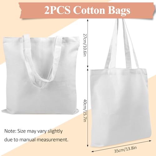 Vaktop Jutebeutel, 40x35cm Stofftasche, 2 Stück Baumwolltasche Unbedruckt, Stofftaschen zum Bemalen, Stoffbeutel Einkaufstasche mit Zwei Langen Henkeln für Sport, Shopping, Lebensmittel (Weiß)