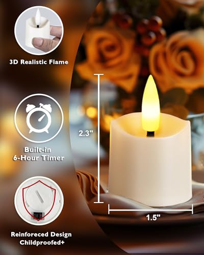 Image of Homemory 12Pack Timer Flameless LED Votive Candles, Realistic 3D Flickering Flameless Candles, Long Lasting Battery Operated Tealight, for Thanksgiving Day, Christmas, Wedding Decor-White Base