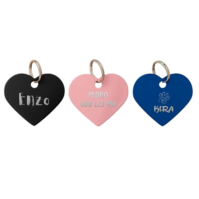 Foto 2 de 8 de DEREGALOOS Chapa Identificativa Mascotas Personalizada Grabada 2 Caras. Forma de Corazón. Placa para Perros…