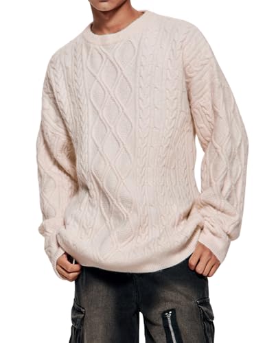 Vamtac Oversized Cable Knit Sweater Solid Long Sleeve Knitted Casual Vintage Pullover Sweaters Unisex Crewneck Top3