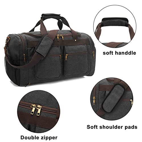 Weekender Overnight Duffel Bag Shoe Pocket for Women Men Weekend Travel Tote Carry On Bag (Black)